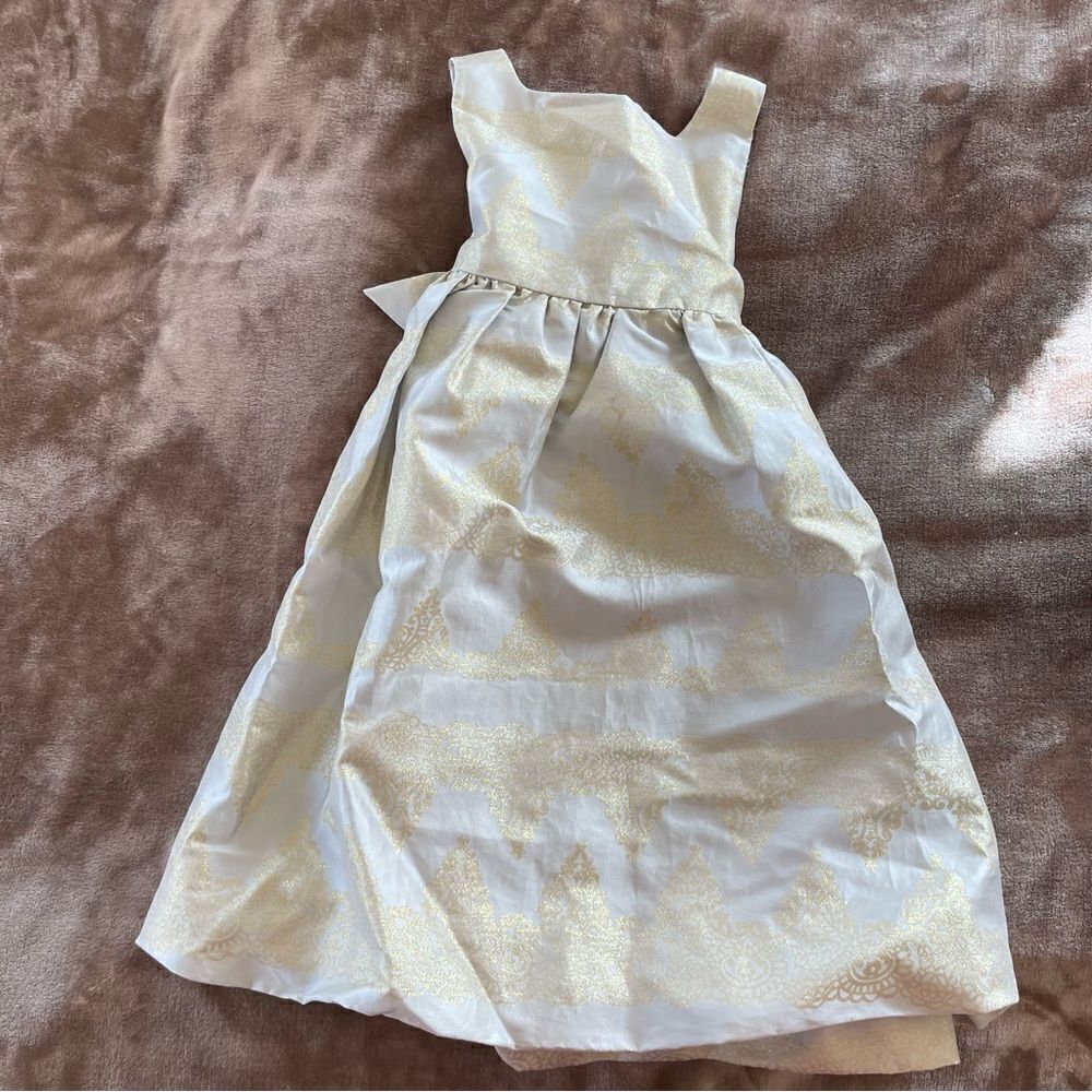 Monsoon Little Girls Damask Occasion Dress Puffy Silver/Gray and Gold Size 7/8 - Picture 6 of 15